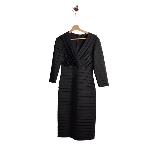 Tadashi Shoji Shutter Pleated V-Neck Cocktail Formal Dress Chocolate Brown Small - Picture 1 of 8